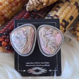 Stunning NWOT Native American Navajo Rhodochrosite & Sterling Earrings 🩷🎁🤎